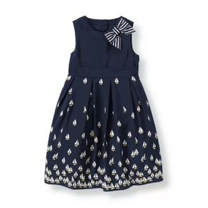 Janie and Jack Toddler Girl Navy Sailboat Print Bow Sleveless Dress Size 3T